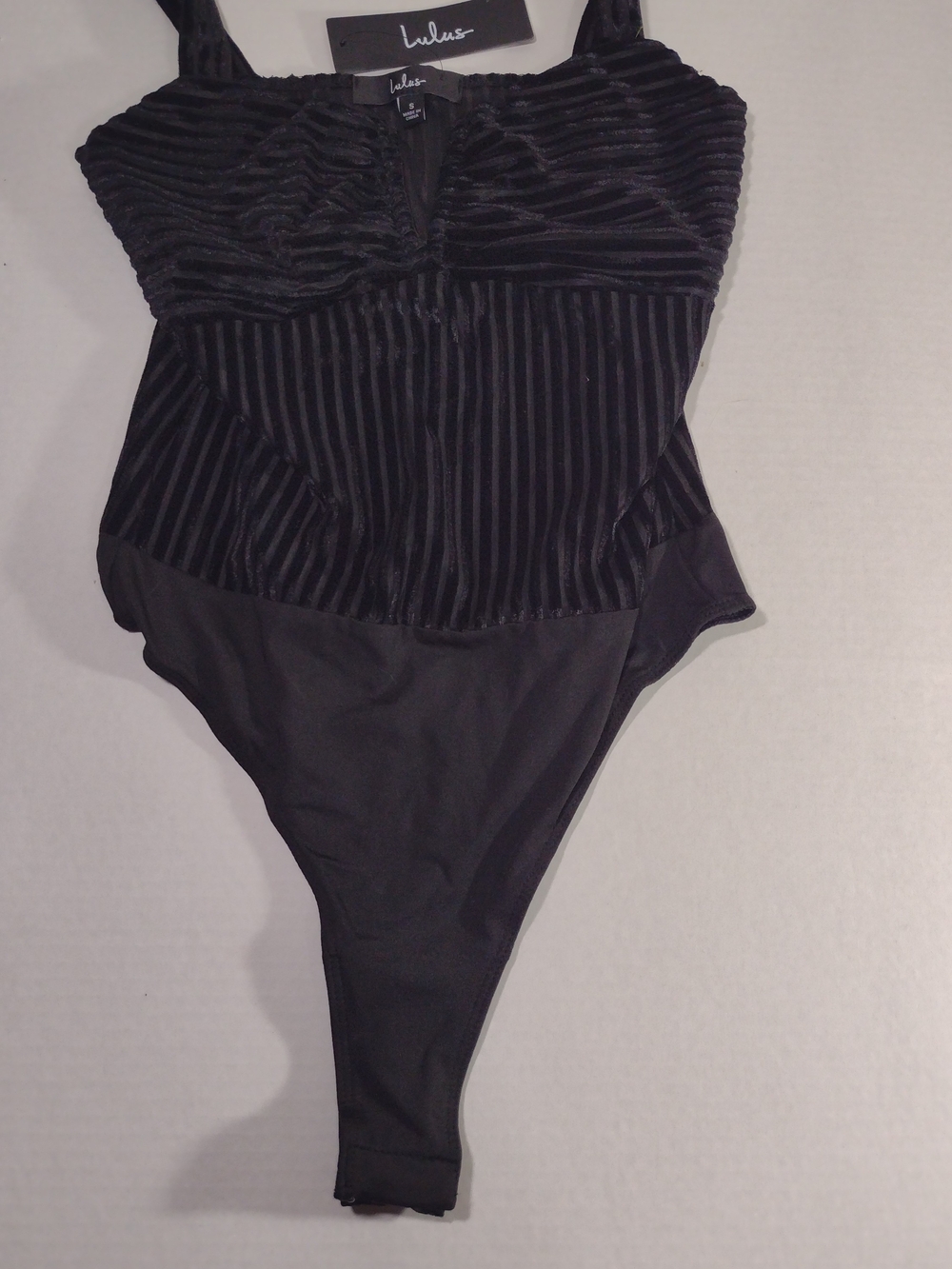 Lulu's Black Velvet-Striped Bodysuit Chemise Size Small NWT